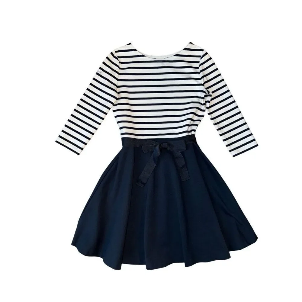 Polo Ralph Lauren Girls Striped Two-Tone Ponte Dress In Refined Navy/White